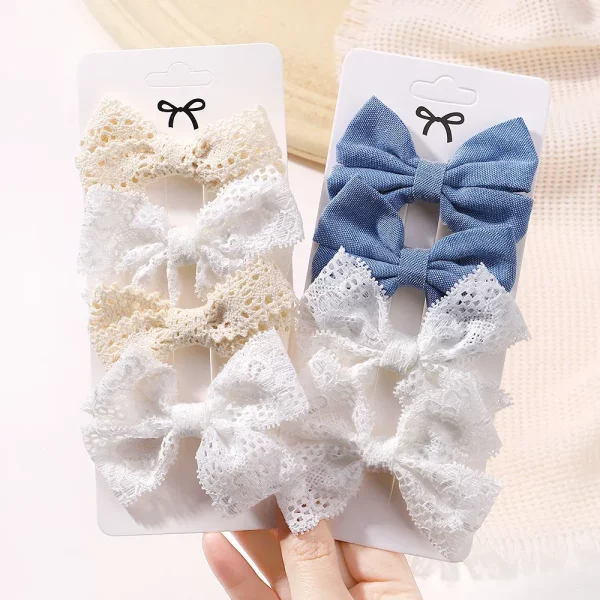 4Pcs 달콤한 레이스 인쇄 Bowknot 헤어 클립 헤어 걸스 수제 머리핀 부티크 바레트 머리 장식 아기 헤어 액세서리