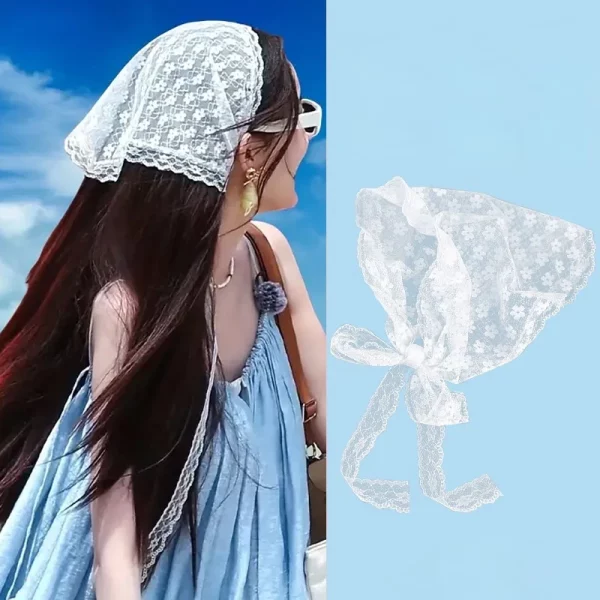 2025 프랑스 컨트리 스타일 레이스 메쉬 삼각 스카프 봄 여름 플로럴 헤어 스카프 우아한 헤드랩 보헤미안 헤어 액세서리