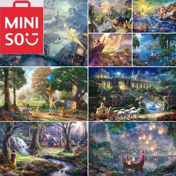 MINISO 디즈니 클래식 공주 장면 다이아몬드 페인팅 모자이크 자수 크로스 스티치 키트 홈 장식 5D DIY 아트 컬렉션 공예