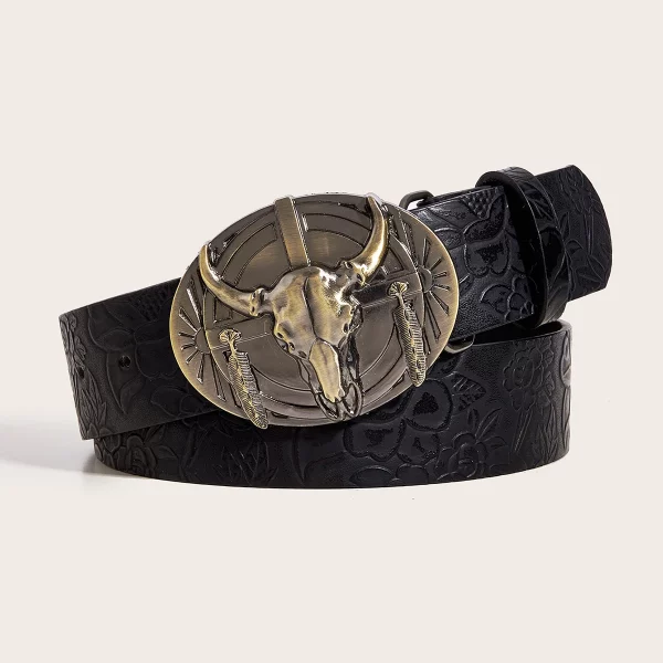 서양식 소머리 버클 모란 무늬 PU 가죽 벨트 패셔너블하고 캐주얼합니다.