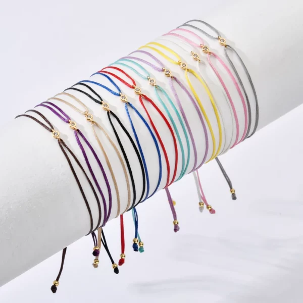 ZMZY Boho 얇은 간단한 왁스 스레드 수제 크리스탈 팔찌 라운드 지르콘 다채로운 문자열 럭키 로프 쥬얼리 팔찌 여성을위한