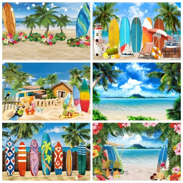 하와이 여름 파티 배경 해변 바다 해변 서핑 보드 베이비 샤워 생일 웨딩 사진 스튜디오 사진 배경