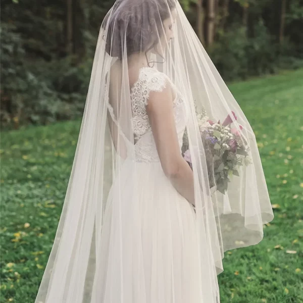 롱 웨딩 베일 1 레이어 블러셔 쉬어 드롭 베일 소프트 튤레 베일 대성당 신부 베일 화이트/아이보리/샴페인 보호 싸구려 300cm