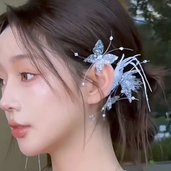 여성을위한 한국어 스타일 빛나는 헤어 클립 크리스탈 거즈 나비 반짝이 머리핀 유행 절묘한 보석 헤어 액세서리 1pc