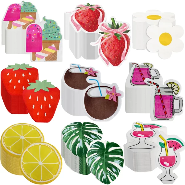 여름 하와이 칵테일 냅킨 코코넛 와인 컵 레몬 열대 야자 잎 모양 일회용 냅킨 하와이 파티 테이블 장식