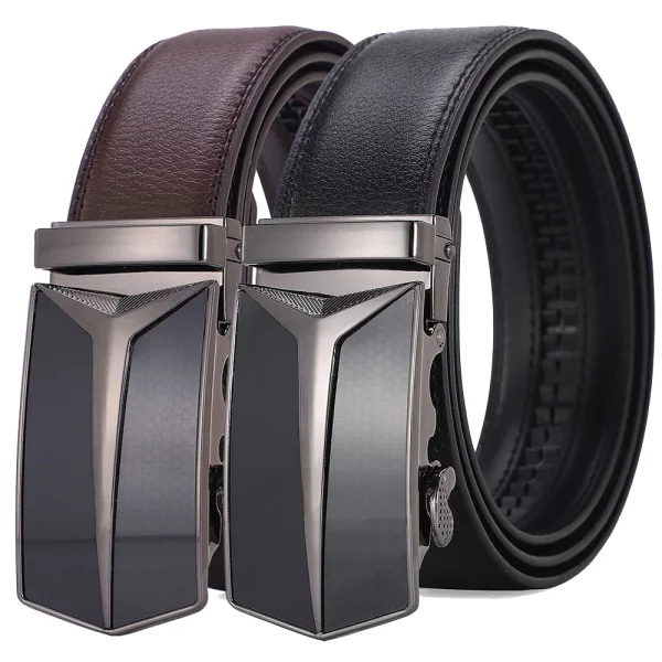 3.5cm 하이 엔드 잘 생긴 금속 합금 자동 버클 벨트 남성 정품 가죽 허리띠 패션 비즈니스 블랙 브라운 벨트