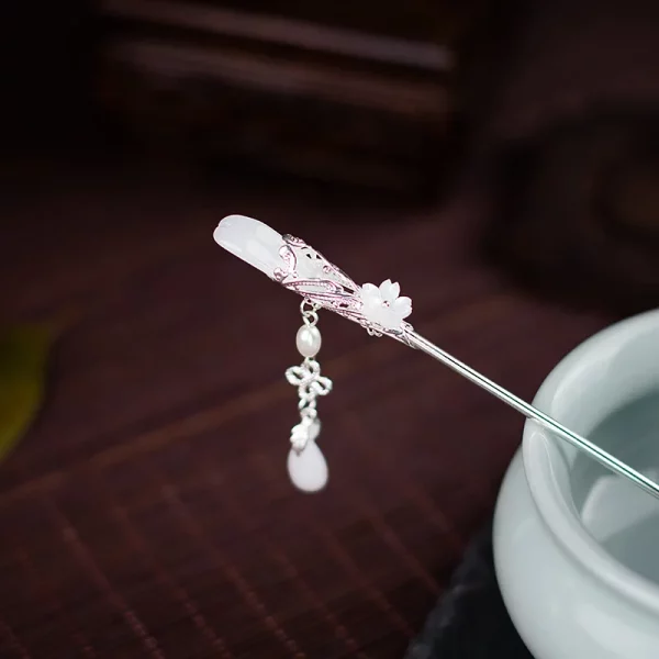 꽃 물방울 유리 구슬 여성을위한 헤어 스틱 모조 진주 술 머리핀 기질 Hanfu Cheongsam Charm Chopstick
