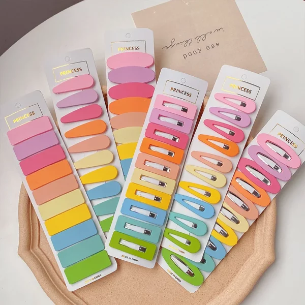 10 개/대 다채로운 BB 클립 캔디 컬러 달콤한 기하학 헤어 클립 여자 머리 장식 머리핀 자용 헤어 액세서리