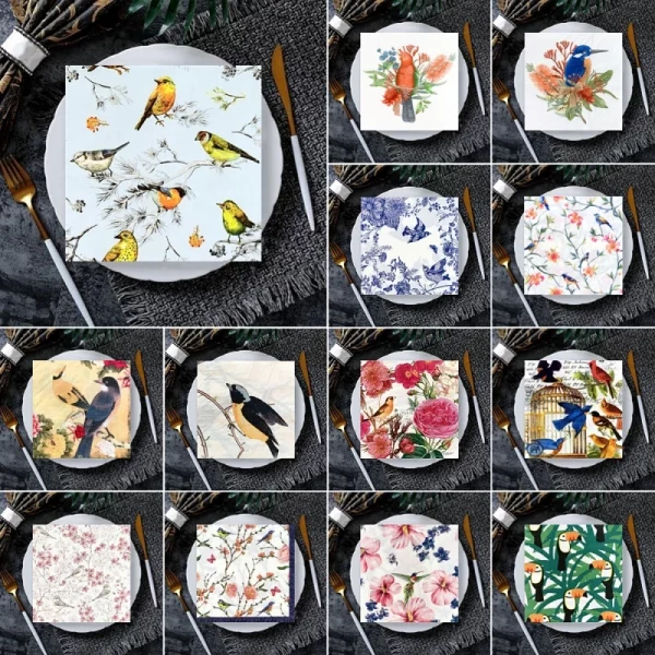 믹스 백 냅킨 종이 나비 꽃 새 장식 냅킨 종이 티슈, 크리스마스 웨딩 장식 파티 테이블 용품, 20 개, 8 개