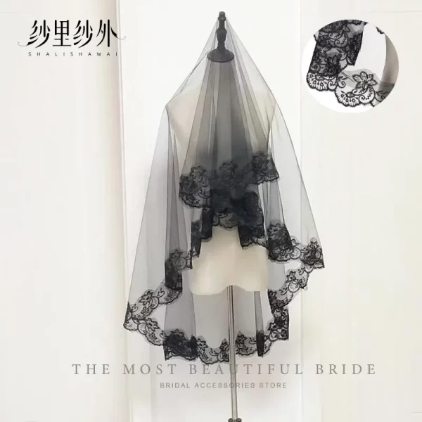 할로윈 웨딩 신부 머리 장식 검은 짧은 레이스 빈티지 사진 소품 유령 신부 여행 촬영 베일 웨딩 액세서리