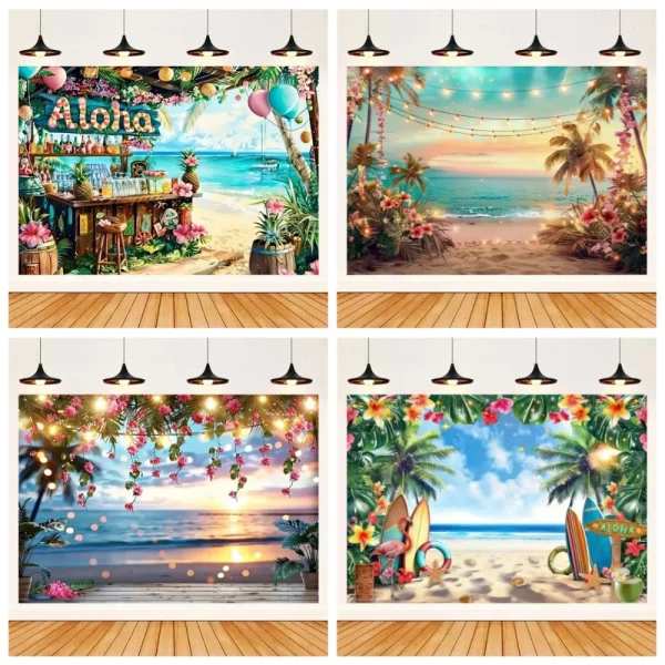 Summer Hawaii Party Supplies Backdrop Banner Decoration Aloha Coconut Tree Surfboard Baby Shower Photography Background Props