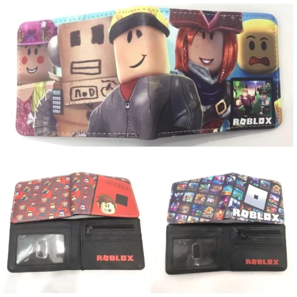 게임 Roblox 만화 만화 인쇄 PU 가죽 지갑 대용량 반 접는 동전 지갑 보관 가방 학생 생일 선물