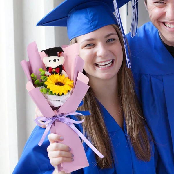 세련된 졸업 곰 꽃다발 입상 보라색 곰 연회 플라스틱 꽃 연회 소품 사진 촬영 액세서리