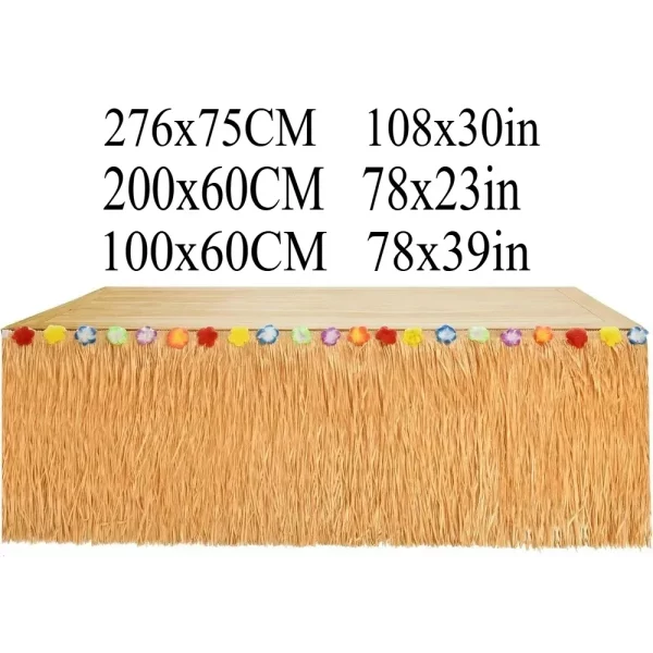 루아우 잔디 테이블 스커트 루아우 파티를위한 하와이 꽃 잔디 스커트 여름 열대 하와이 파티 장식