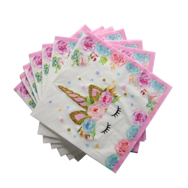 20pcs 유니콘 인쇄 종이 냅킨 만화 유니콘 꽃 냅킨 조직 소녀 생일 파티 용품 유니콘 파티 장식