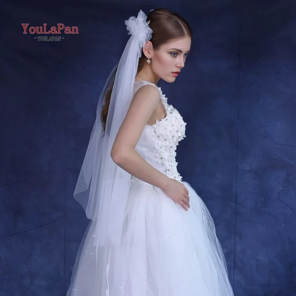 TOPQUEEN 심플 레트로 스타일 신부 베일, 2 피스 리본 빗, 웨딩 액세서리 V233