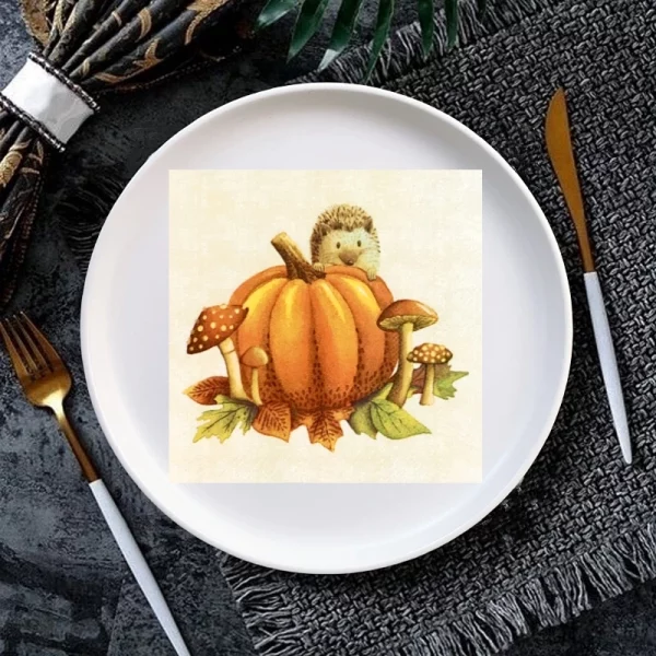 20 개/가방 고슴도치 버섯 호박 데쿠파주 종이 냅킨 티슈 스크랩북 수공예품 웨딩 생일 파티 식기