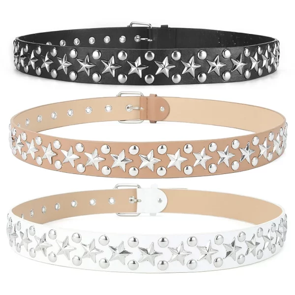 실버 스타 리벳 벨트 남여 패션 유행 모든 경기 청바지 액세서리 거들 힙합 펑크 Y2k 걸스 블랙 Pu 허리띠