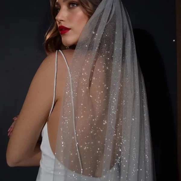 긴 반짝이는 신부 베일 럭셔리 샤인 웨딩 베일 스팽글 대성당 길이의 황금색 톤 빗 V101