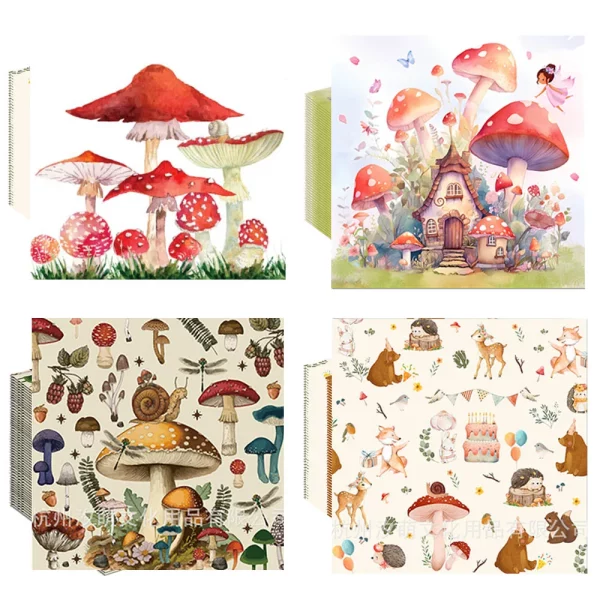 20/40/60pcs 버섯 종이 냅킨 매혹적인 숲 요정 냅킨 우드랜드 냅킨 버섯 파티 숲 생일 장식