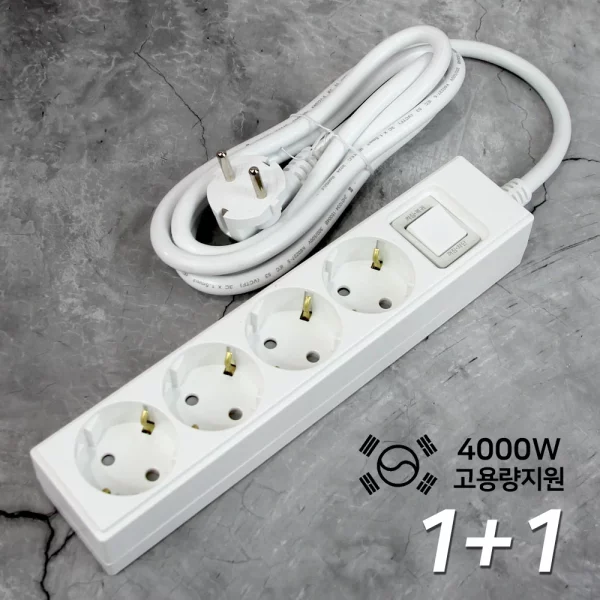 1+1 원스탑 4000W 고용량 과부하차단 스위치 멀티탭 4구 2M