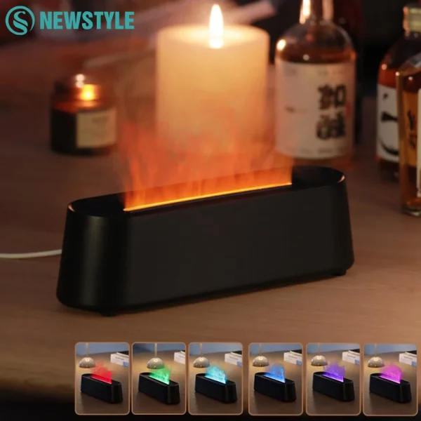 에센셜 오일 아로마 디퓨저 다채로운 불꽃 가습기 타이머 보호 다채로운 분위기 조명 가정용 공기 가습기 아로마 머신