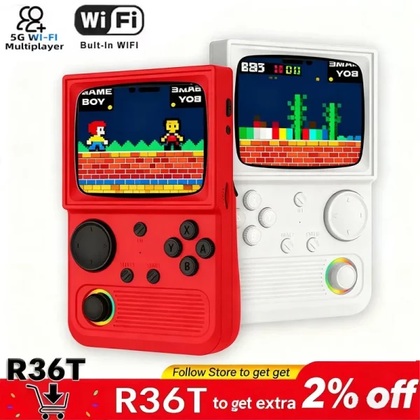 AISLPC R36T 레트로 게임 콘솔-WiFi 연결 휴대용 핸드헬드 3.5'' IPS 스크린 22000+ 게임 핸드헬드 기기 R36S 콘솔