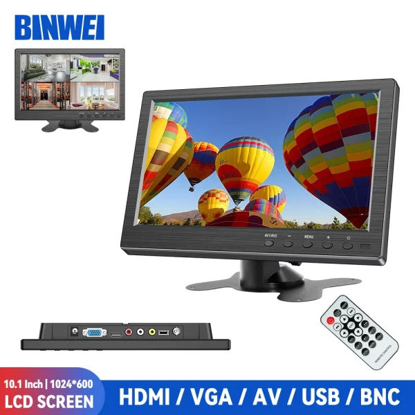 BINWEI 10.1인치 LCD HD 모니터 미니 TV 및 컴퓨터 스피커 HDMI VGA 디스플레이 컬러 스크린 차량 후방 카메라 및 홈 보안 시스템