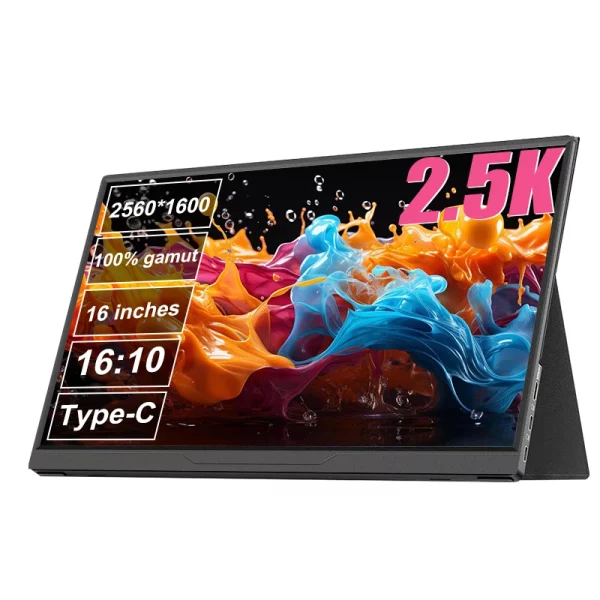 LANLIPU 16인치 2.5K 휴대용 모니터 16:10 IPS 스크린 타입-C HDMI 세컨드 디스플레이 맥/노트북/휴대폰/엑스박스/PS4/5/스위치용