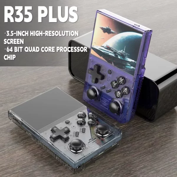 레트로 휴대용 비디오 게임 콘솔 R35 플러스 오픈 소스 리눅스 시스템 3.5인치 IPS 스크린 휴대용 포켓 비디오 플레이어 64GB 게임