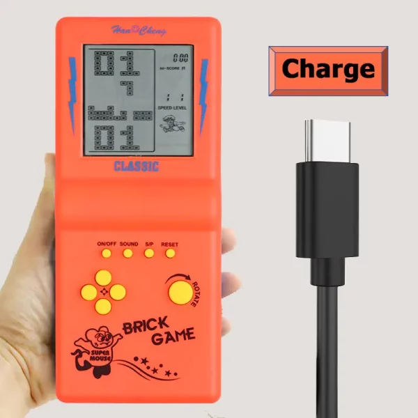 충전식 휴대용 포켓 게임 콘솔 Type-C 충전 레트로 핸드 헬드 게임 플레이어 테트리스 기계 퍼즐 완구 용 스위치 포함