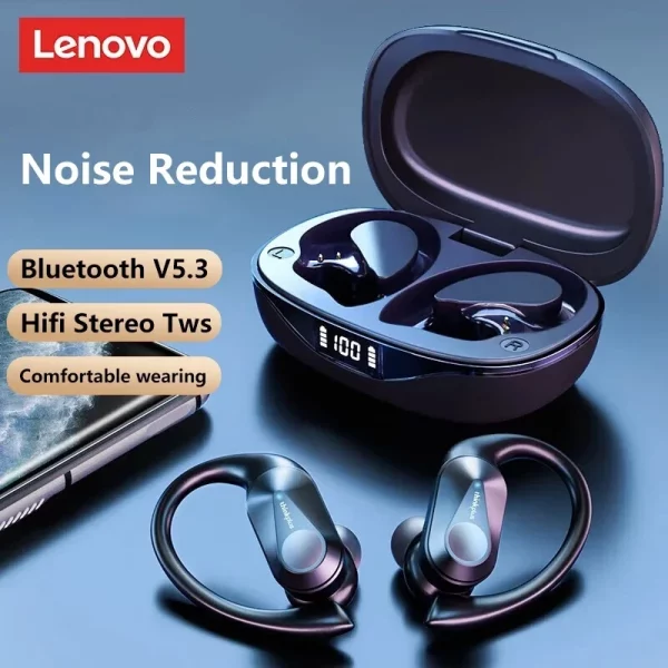 기존 Lenovo LP75 TWS Bluetooth V5.3 헤드폰 무선 LED 디지털 디스플레이 이어폰 소음 감소 방수 헤드셋 New