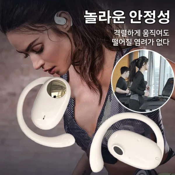 [16h 연속 재생] 회전식 귀걸이형 무선 블루투스 이어폰 안정적 접속 빠른 페어링 충전 케이블 포함 스포츠 운동 전용