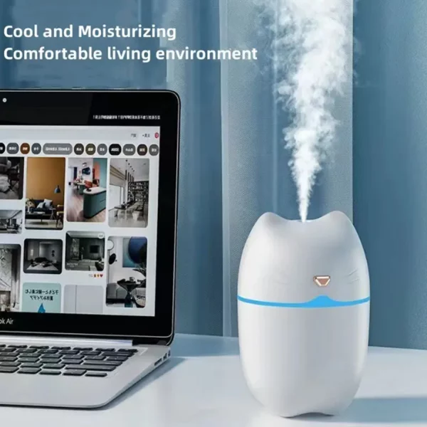 컴팩트한 260ml 고양이 귀 디자인 소형 가습기 미스트 디퓨저, 자동차 사무실용 7가지 색상 조명 변경 기능이 있는 두 가지 분사 모드