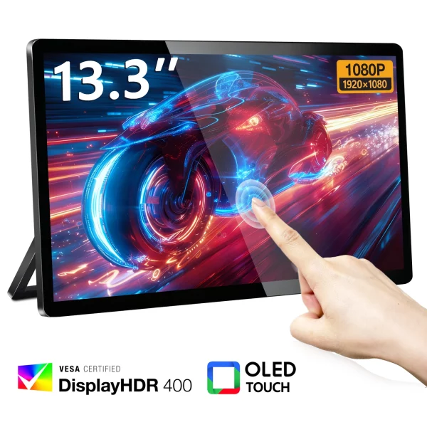 Bimawen 13.3인치 Oled 터치 프로터블 모니터 FHD Screen1Ms 10bit 100% DCI-P3 모니터(스위치/X-BOX/PS 게임용) HDRMode 와이드스크린