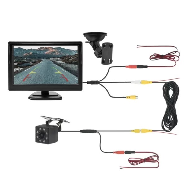 모니터 포함 자동차 후방 카메라, 5 인치 TFT LCD 디지털 16:9 스크린, 양방향 비디오 입력, 후진 주차 시스템